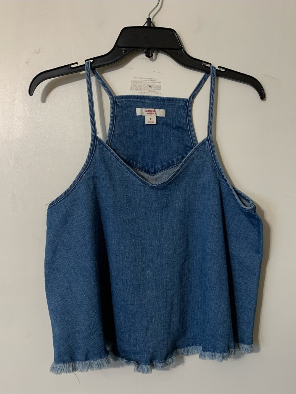 Denim Frayed-Hem Camisole Top - Blue tank top